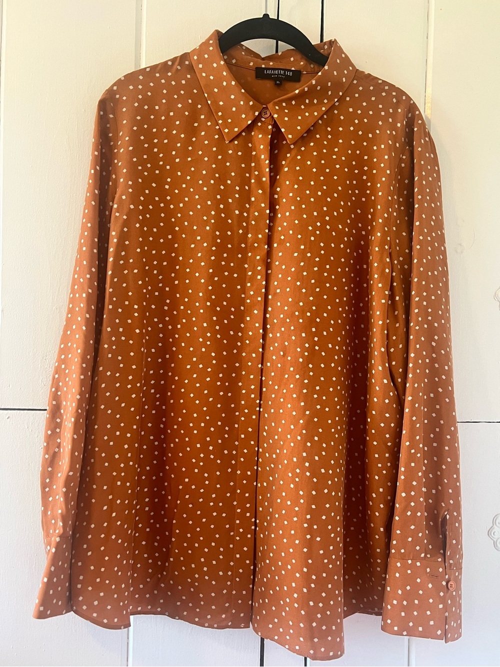 Lafayette 148 New York Rust Silk Button Up Blouse size XL